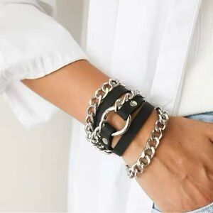 Black Leather Chain Bracelets For Women